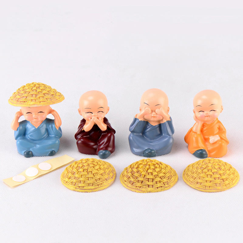 Set of 4 Cute Creative Little Monk Miniature Figurine Showpiece - Feng Shui Decoration - For Personal Gifting, Corporate Gifting, Return Gift TGMTFA