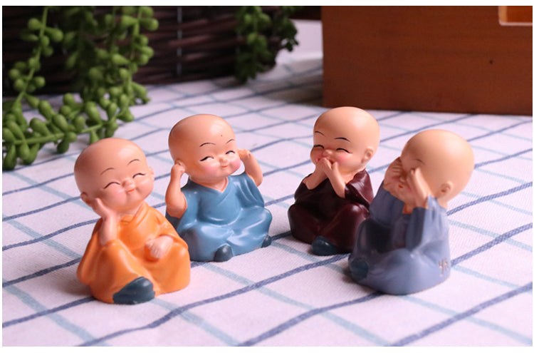 Set of 4 Cute Creative Little Monk Miniature Figurine Showpiece - Feng Shui Decoration - For Personal Gifting, Corporate Gifting, Return Gift TGMTFA