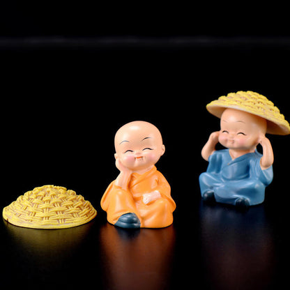 Set of 4 Cute Creative Little Monk Miniature Figurine Showpiece - Feng Shui Decoration - For Personal Gifting, Corporate Gifting, Return Gift TGMTFA