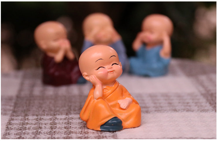 Set of 4 Cute Creative Little Monk Miniature Figurine Showpiece - Feng Shui Decoration - For Personal Gifting, Corporate Gifting, Return Gift TGMTFA