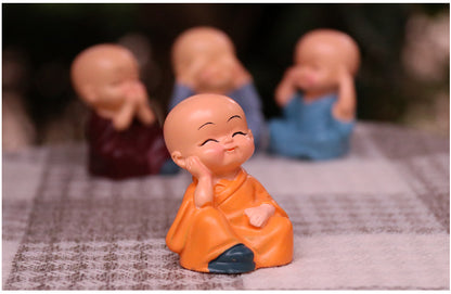 Set of 4 Cute Creative Little Monk Miniature Figurine Showpiece - Feng Shui Decoration - For Personal Gifting, Corporate Gifting, Return Gift TGMTFA