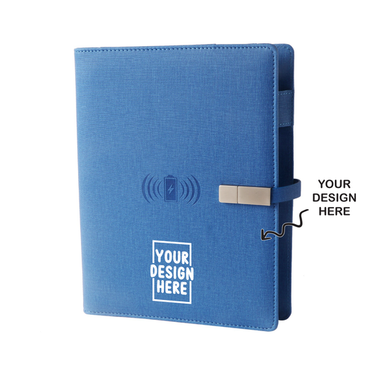 Personalized Blue Jute 8000mAh Notebook Diary Power Bank with 16gb Pen Drive - For Office Use, Personal Use, Return Gift, or Corporate Gifting - HK10103