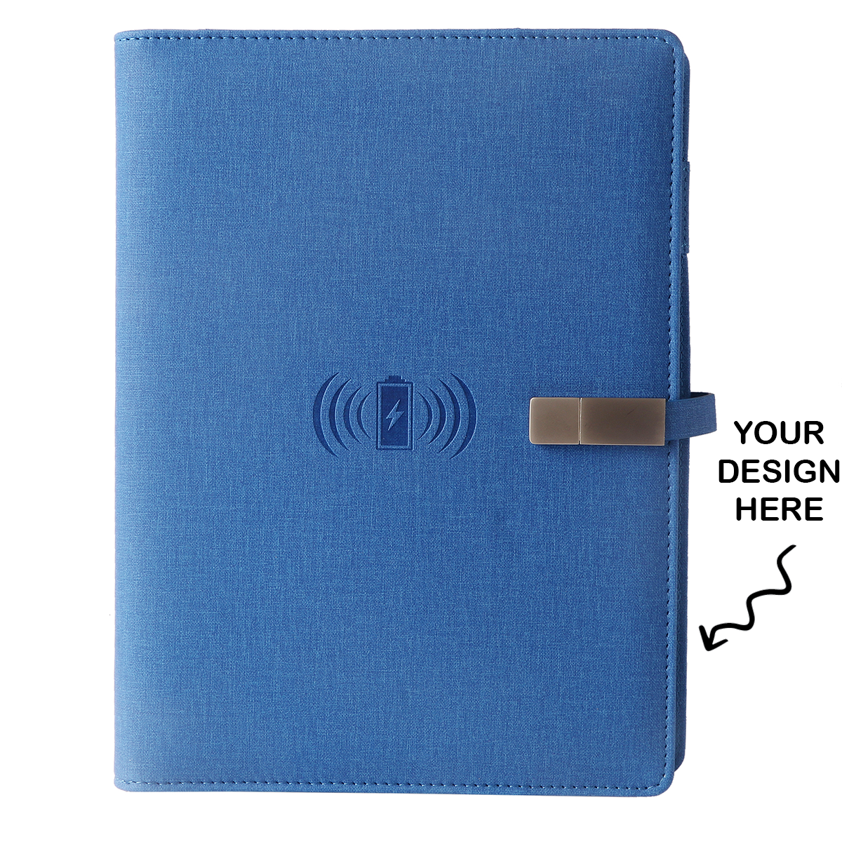 Personalized Blue Jute 8000mAh Notebook Diary Power Bank with 16gb Pen Drive - For Office Use, Personal Use, Return Gift, or Corporate Gifting - HK10103