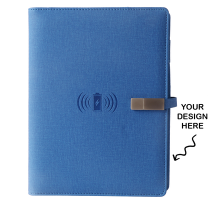 Personalized Blue Jute 8000mAh Notebook Diary Power Bank with 16gb Pen Drive - For Office Use, Personal Use, Return Gift, or Corporate Gifting - HK10103