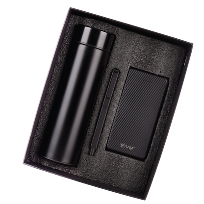 Black Personalized 3in1 Powerbank, Bottle, and Pen Combo Gift Set - For Employee Joining Kit, Corporate, Client or Dealer Gifting HK37461