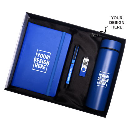 Blue 4in1 Bottle, Pen, Diary, and Pen Drive Combo Gift Set - For Employee Joining Kit, Corporate, Client or Dealer Gifting HK37415