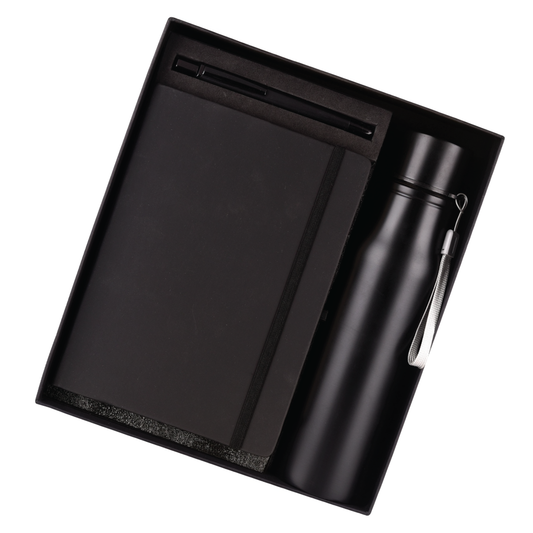 Black Color 3in1 Combo Gift Set Notebook Diary, Pen, and Bottle - For Employee Joining Kit, Corporate, Client or Dealer Gifting HK37342