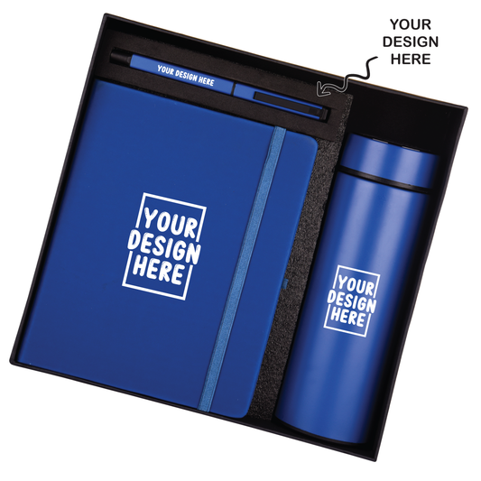 Blue Color 3in1 Combo Gift Set Notebook Diary, Cube Pen, and Bottle - For Employee Joining Kit, Corporate, Client or Dealer Gifting HKRB