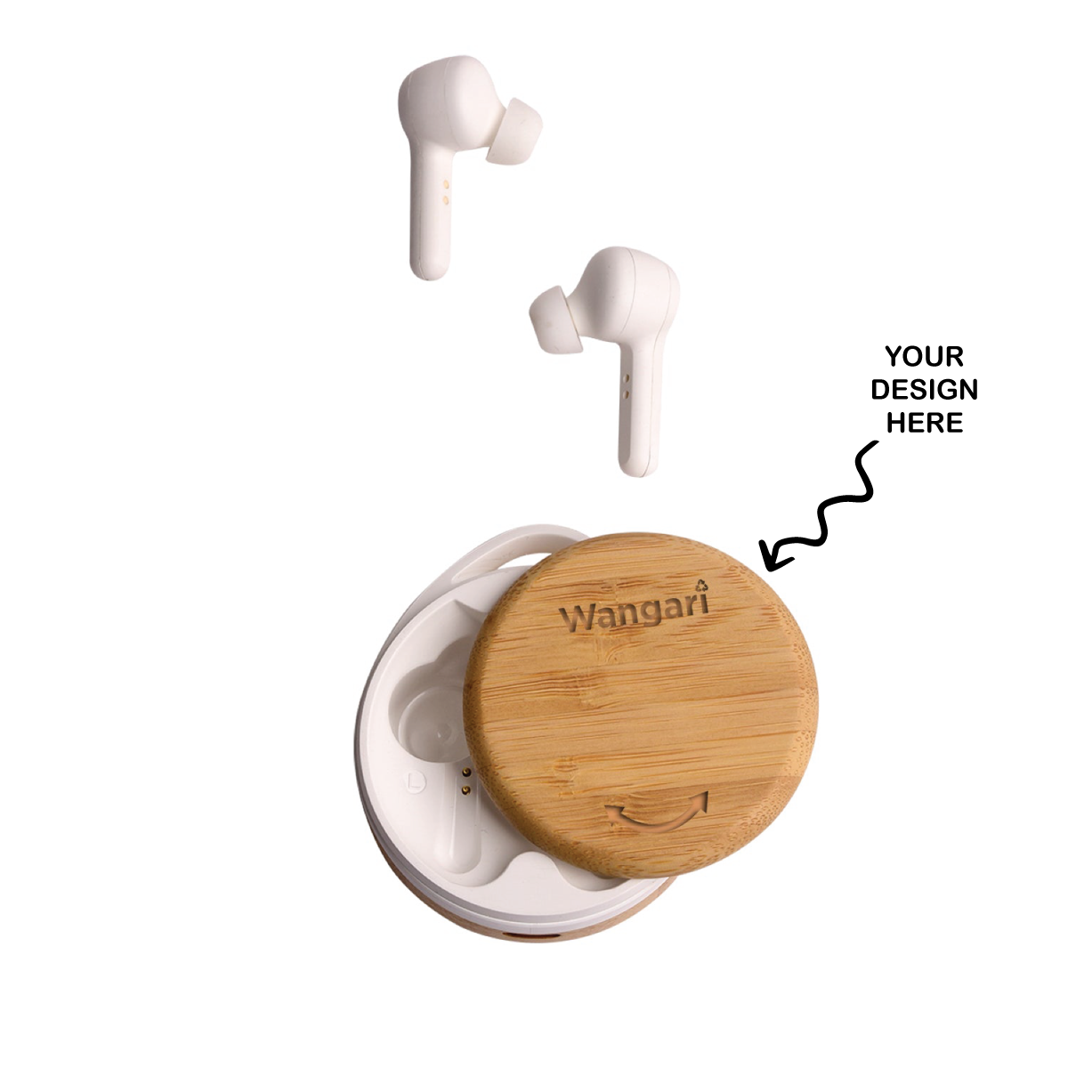 Personalized Bamboo Wireless Earbuds - For Corporate Gifting, Event Gifting, Stakeholder Gifting, Freebies, Promotions, Return Gift - HKWAE9001