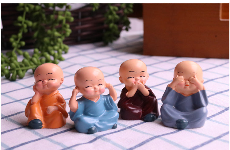 Set of 4 Cute Creative Little Monk Miniature Figurine Showpiece - Feng Shui Decoration - For Personal Gifting, Corporate Gifting, Return Gift TGMTFA