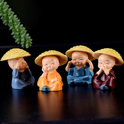 Set of 4 Cute Creative Little Monk Miniature Figurine Showpiece - Feng Shui Decoration - For Personal Gifting, Corporate Gifting, Return Gift TGMTFA