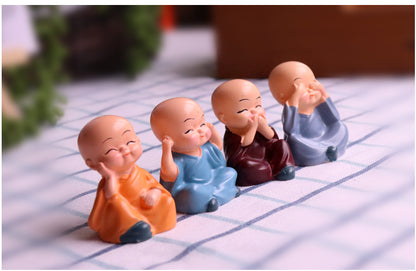 Set of 4 Cute Creative Little Monk Miniature Figurine Showpiece - Feng Shui Decoration - For Personal Gifting, Corporate Gifting, Return Gift TGMTFA