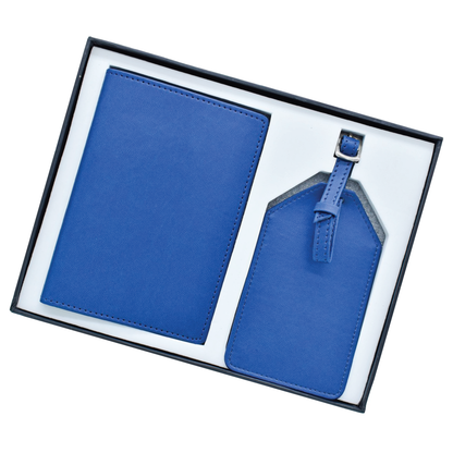 Blue 2in1 Passport Holder with Luggage Tag Gift Set - For Employee Joining Kit, Corporate, Client or Dealer Gifting JA