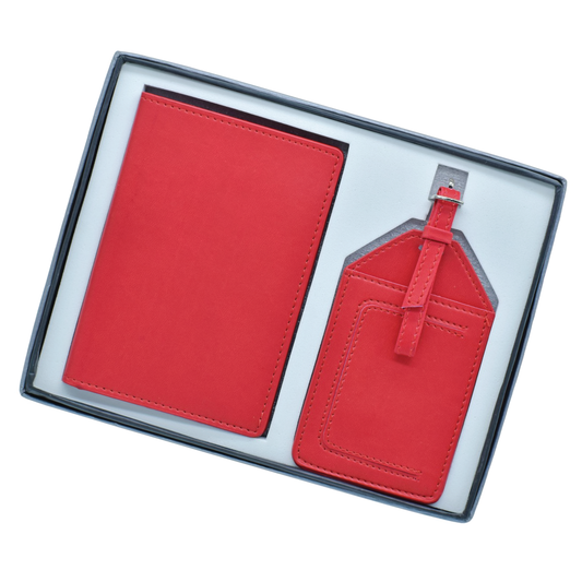 Red 2in1 Passport Holder with Luggage Tag Gift Set - For Employee Joining Kit, Corporate, Client or Dealer Gifting JASET1405RD