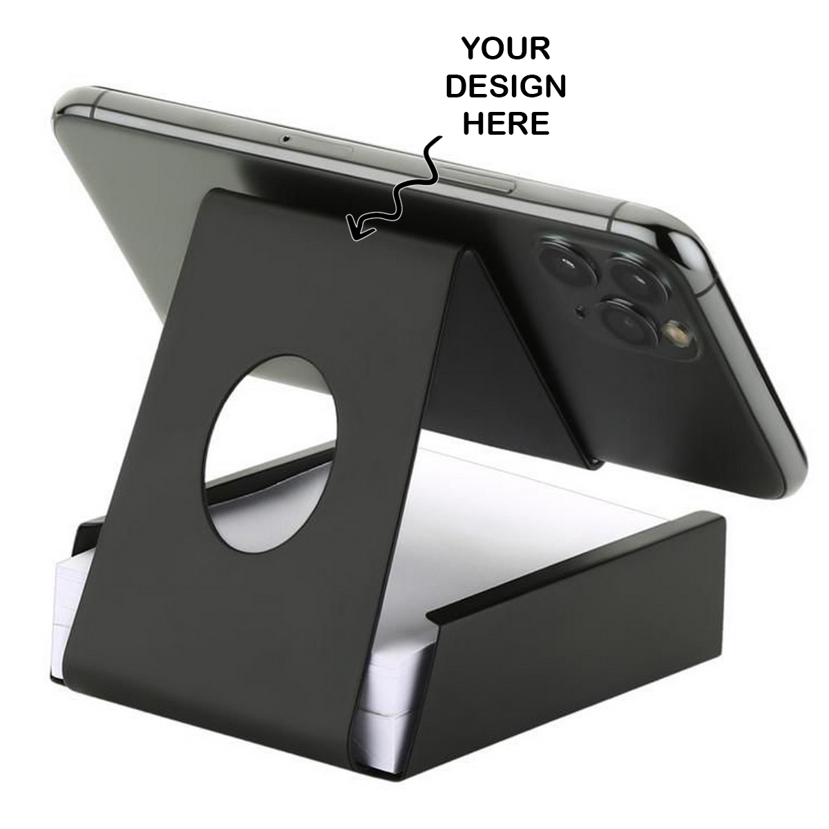 Personalized Black Metal Universal Mobile Phone Holder Stand with Writing Pad - For Personal, Corporate Gifting, Return Gift, Event Gifting, Promotional Freebies JAR-1105