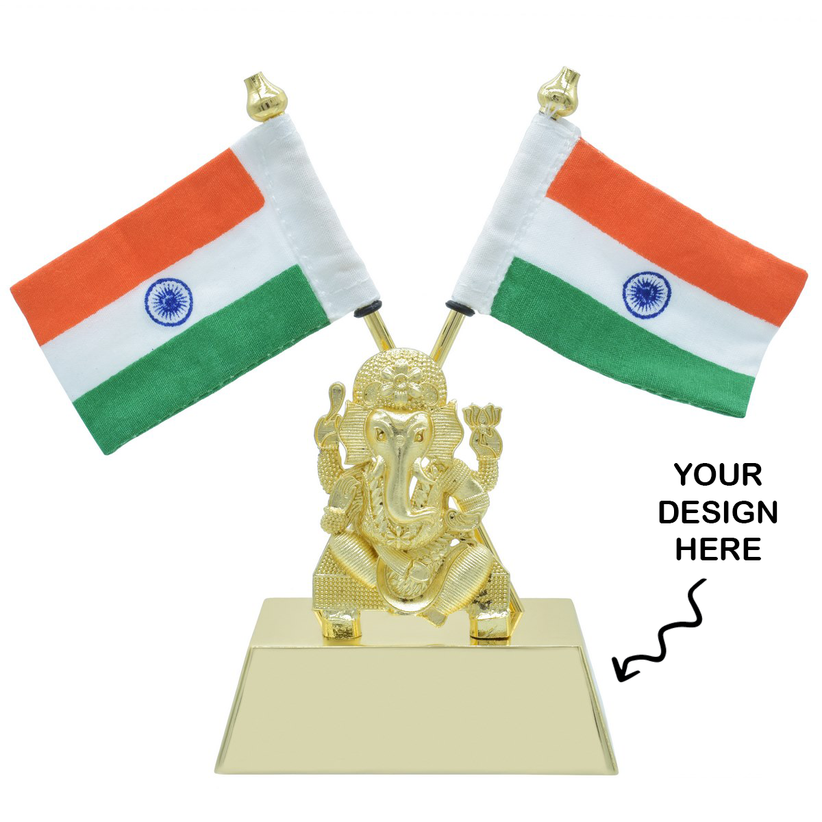 Personalized Engraved Table Top Ganesh Idol With Indian Flag Gold - Independence Day Gift for Employees JATT653GD