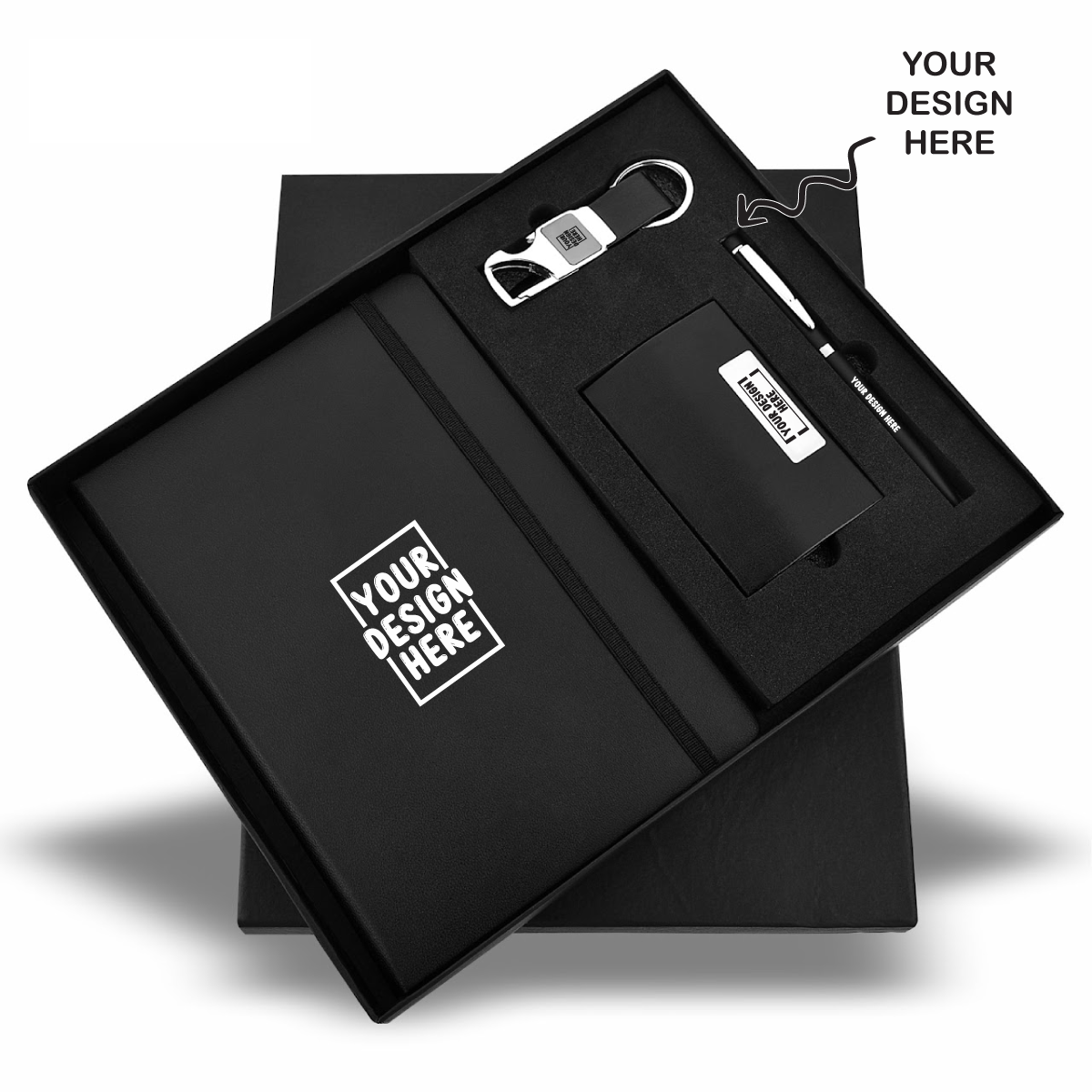 Black Notebook Diary, Keychain, Cardholder, and Pen 3in1 Combo Gift Set - For Employee Joining Kit, Corporate, Client or Dealer Gifting, Events Promotional Freebie JKSR159