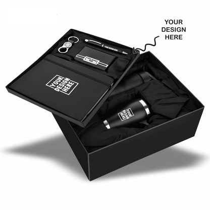 Black 6in1 Combo Gift Set Bottle, Mug, Pen, Keychain, Notebook, and Cardholder - For Employee Joining Kit, Corporate, Client or Dealer Gifting JKSR176