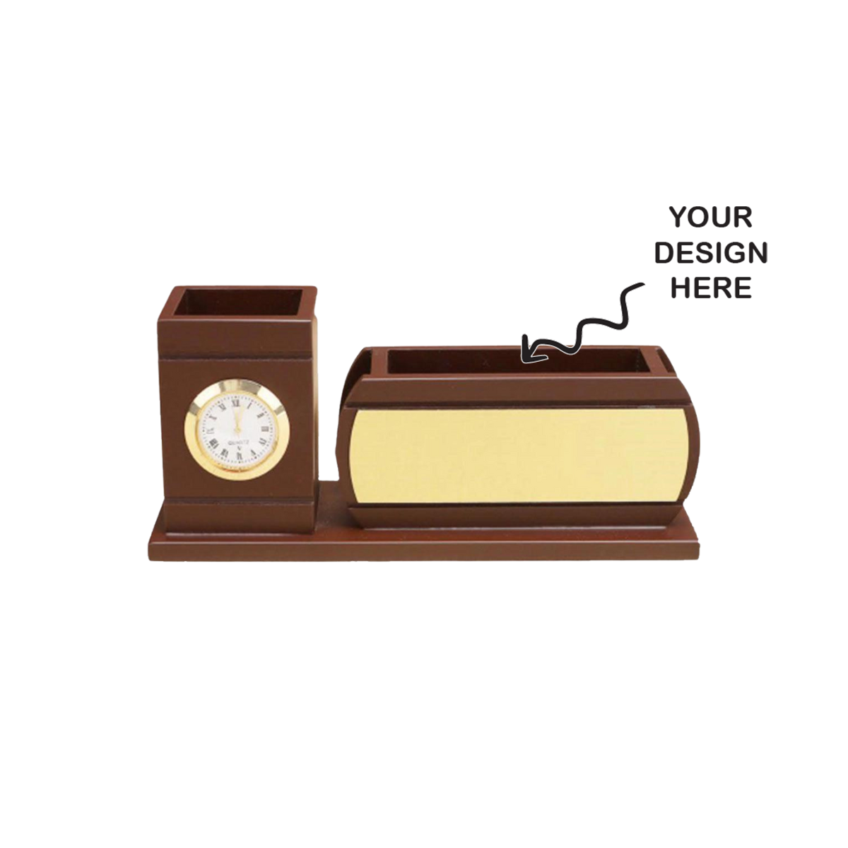 Personalized Engraved Wooden Stationery cum Pen Stand with Clock - For Corporate Gifting, Event or Exhibition Freebies, Promotions, Festival Office Gifting JKWD03