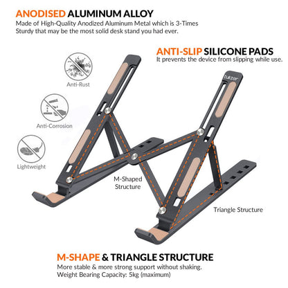 Black Aluminum Laptop Stand - For Office Use, Personal Use, Corporate Gifting JALSFB00