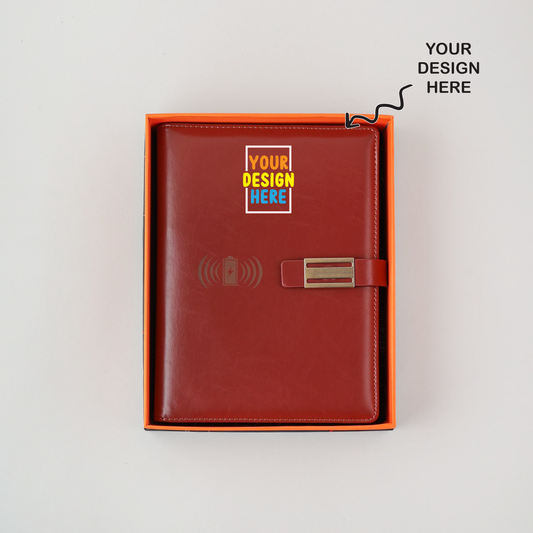 Personalized Dark Brown Leather Finished 8000mAh Power Bank Notebook Diary - For Office Use, Personal Use, Return Gift, or Corporate Gifting - HK10243