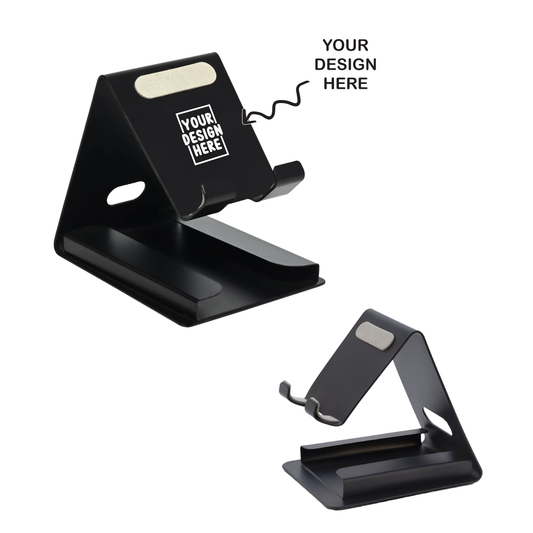 Personalized Engraved Black Metal Phone Holder Mobile Stand with Card Holder - For Personal, Corporate Gifting, Return Gift, Event Gifting, Promotional Freebies PCH1416