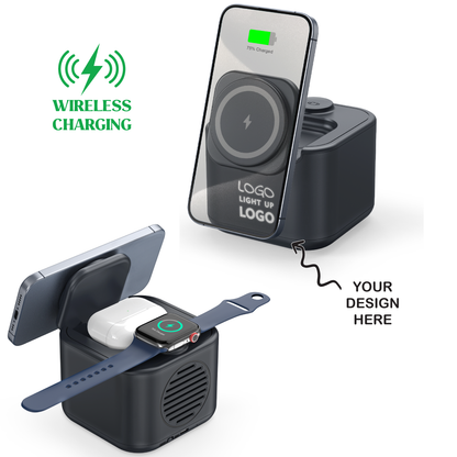 Personalized Logo Glow Bluetooth Speaker with in Wireless Charger