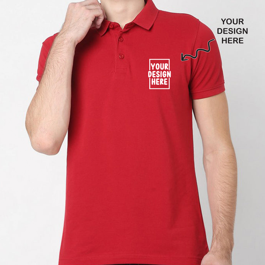 Personalized Red Collar Polo Promotional T-Shirt for Corporate Gifting, Office Sports, Events, Festivals RBE