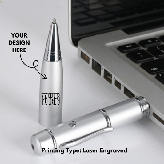 Personalized Laser Engraved Silver Pen Shape Pendrive USB for Promotions, Giveaway, Corporate, and Personal Gifting HK