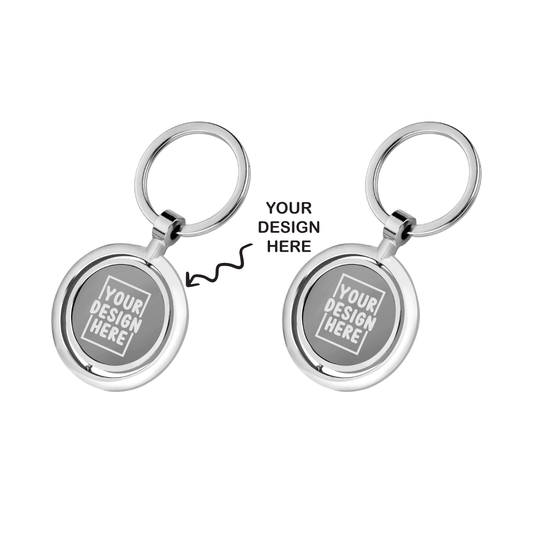 Personalized Both Sides Engraved Rotating Steel Finish Metal Keychain - For Employee, Client, Dealer, or Corporate Gifting, Events Promotional Freebie JKC12