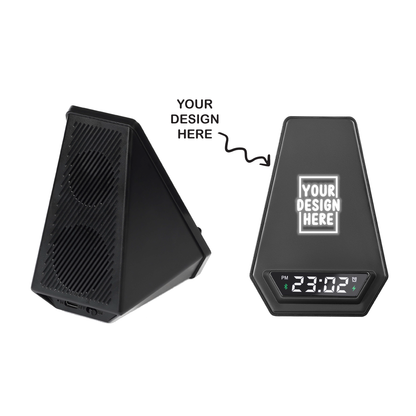 Personalized Logo Glow Multipurpose Bluetooth Speaker, Wireless Charging, Clock, cum Phone Stand - For Corporate Gifting, Event Gifting, Freebies, Return Gift, Promotions - HK10285