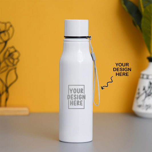 Personalized Laser Engraved White Stainless Steel Water Bottle - 750ml - For Return Gift, Corporate Gifting, Office or Personal Use, Event Freebies, Promotions TGMGC-06