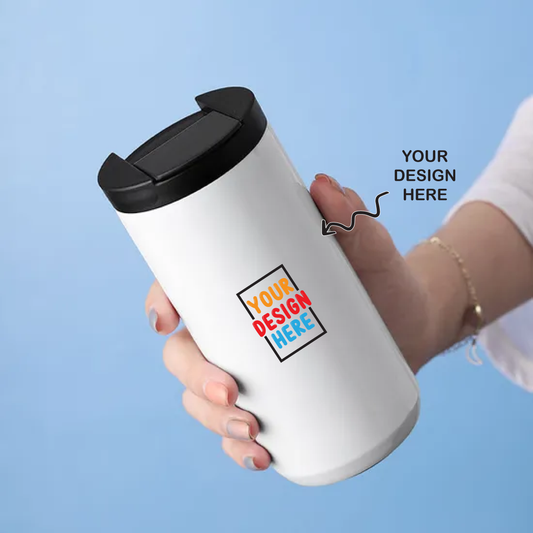 Personalized White Insulated Travel Coffee Tumbler Cup - For Corporate Gifting, Return Gift, Gifts for Events Promotional Giveaway, Employee Stakeholder Customer Gifting - TGMGC187