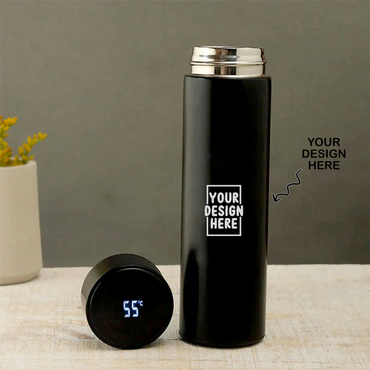 Personalized Laser Engraved Black Temperature Water Bottle - For Return Gift, Corporate Gifting, Office or Personal Use, Event Gift, Freebies, Promotions TGMGC-46