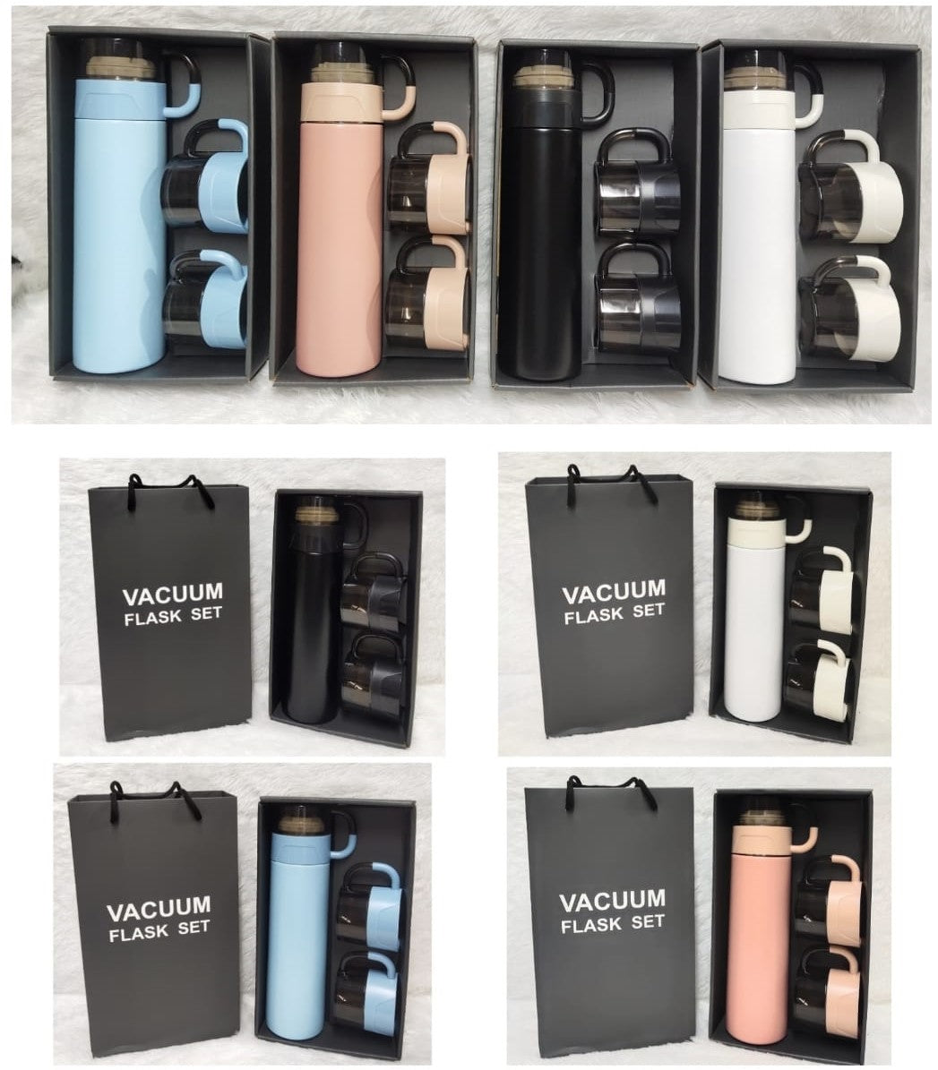 Steel Insulated Vacuum Flask Set with 3 Steel Cups Combo - Assorted Mix Colors - For Return Gift, Corporate Gifting, Office or Personal Use TGMGC-465