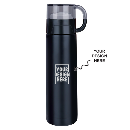 Personalized Laser Engraved Black Insulated Steel Vacuum Bottle - 500ml - For Corporate Gifting, Return Gift, Event Freebies and Promotions TGMGC-492