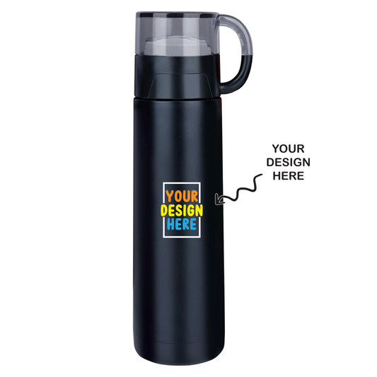 Personalized Multicolor UV Printed Black Insulated Steel Vacuum Bottle - 500ml - For Corporate Gifting, Return Gift, Event Freebies and Promotions TGMGC-492