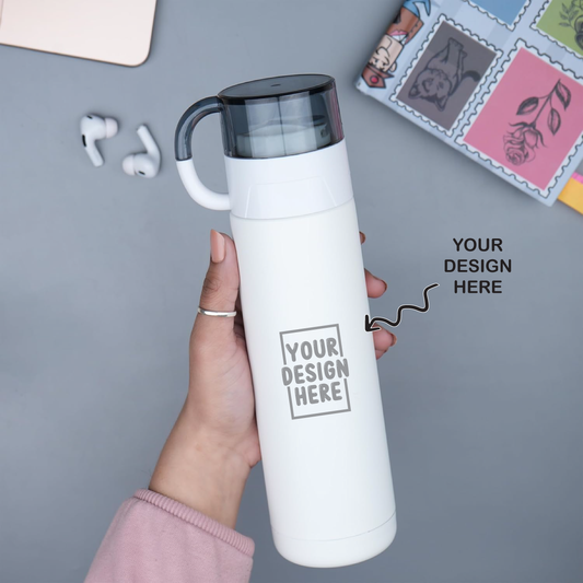 Personalized Laser Engraved Black Insulated White Steel Vacuum Bottle - 500ml - For Corporate Gifting, Return Gift, Event Freebies and Promotions TGMGC-491