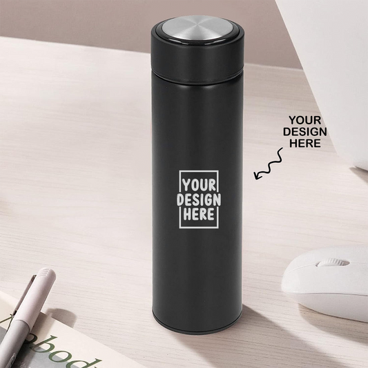 Personalized Laser Engraved Black Non-Temperature Insulated Steel Water Bottle - 500ml - For Corporate Gifting, Return Gift, Event Freebies and Promotions TGMGC-84