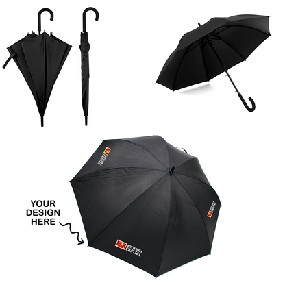 Personalized Black Rain & UV Protection Straight, Strong & Windproof Umbrella - For Corporate Gifting, Event Gifting, Freebies, Promotions, Rainwear, Rainy Season Gift Item - TGMPCW2