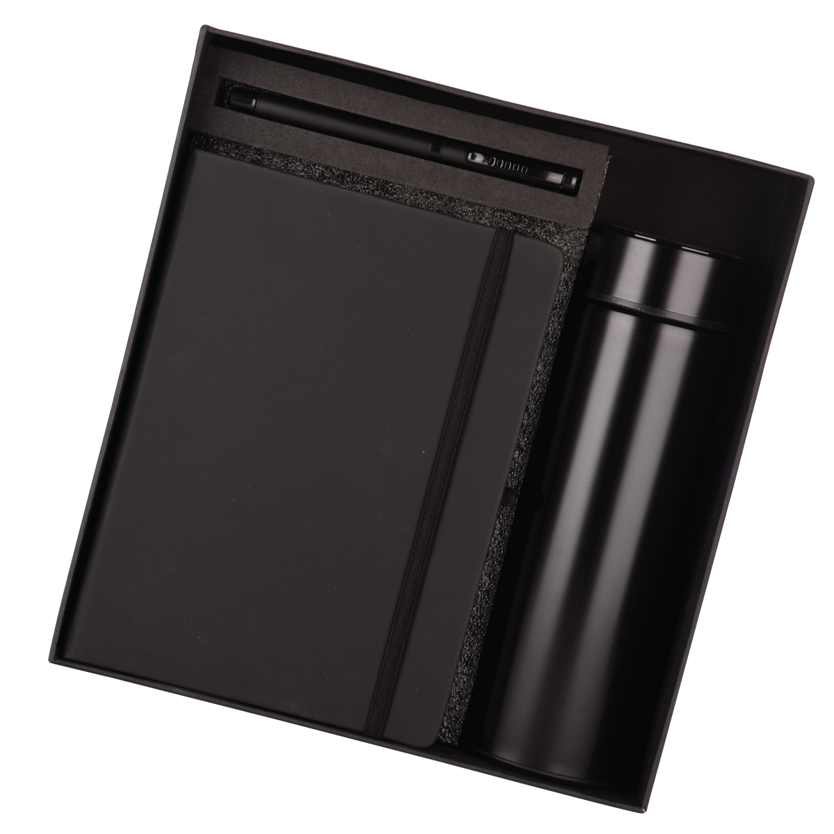 Black 3in1 Combo Gift Set Notebook Diary, Round Pen, and Bottle - For Employee Joining Kit, Corporate, Client or Dealer Gifting HKMEM