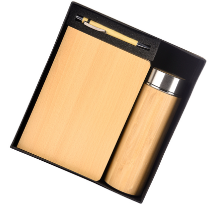 Wooden Personalized 3in1 Notebook Diary, Pen and Bamboo Bottle Combo Gift Set - For Employee Joining Kit, Corporate, Client or Dealer Gifting HK35315