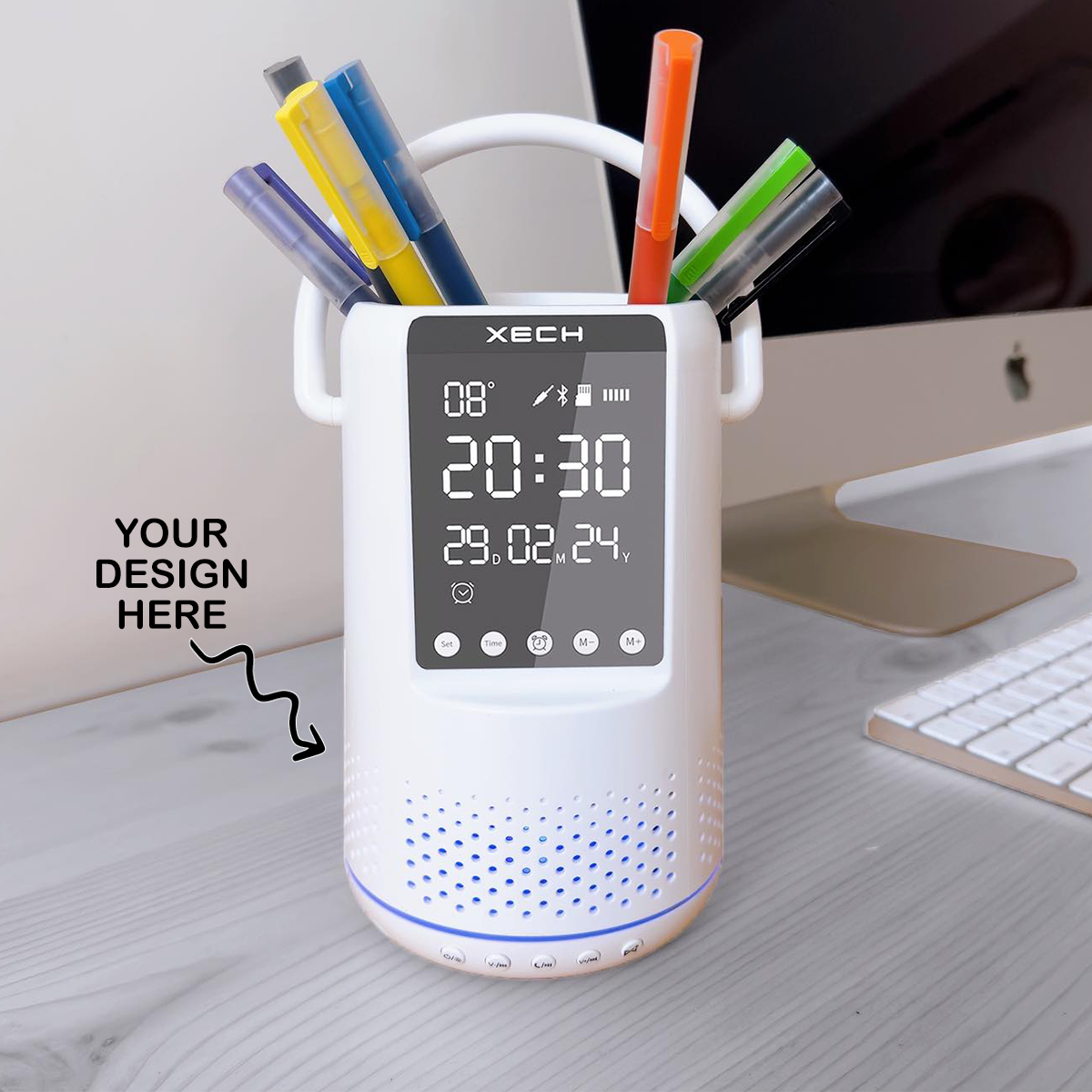 Personalized Multipurpose Wireless Speaker cum Alarm Clock, Smartphone or Pen Stand, with RGB lights - For Corporate Gifting, Office Gift Item, Return Gift, Event Gifts, Promotions XT2