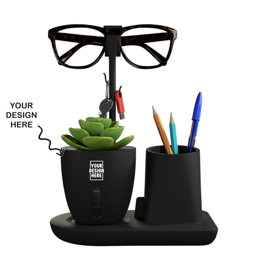 Personalized Multifunctional Desk Organizer, Pen, Glass, Keychain, and Stationery Holder cum Self-Watering Planter - For Corporate Gifting, Birthday Gift, Return Gift, Thoughtful Gifting XT53