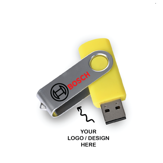 Personalized Yellow Swivel USB Pendrive for Promotions, Giveaway, Corporate, and Personal Gifting HKCSS501