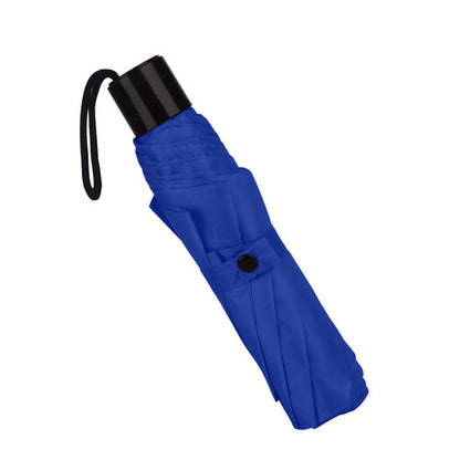 Corporate gift umbrella bottle set featuring a compact blue umbrella with a sleek black handle