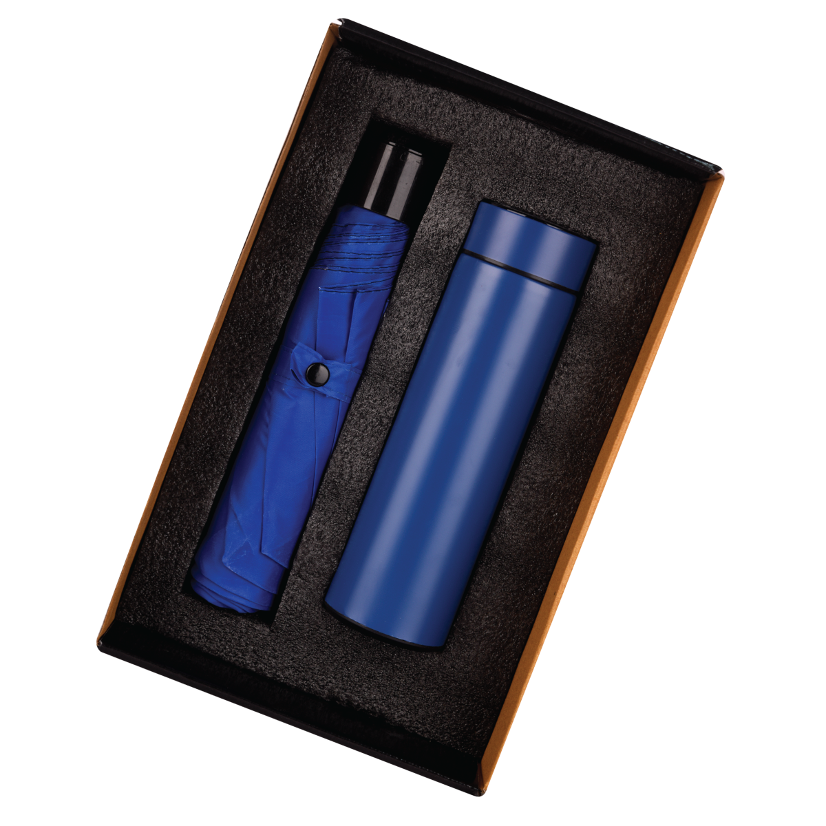 Corporate gift umbrella bottle set in blue packaging perfect for new employee onboarding