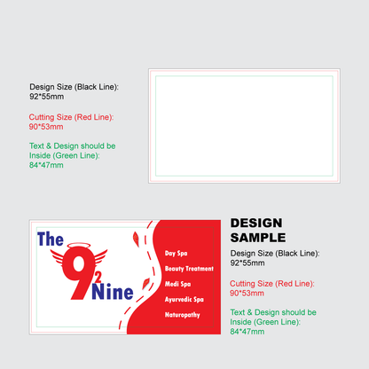Customized 350 GSM Matte Business Card Design with Detailed Guidelines for Cutting and Text Placement