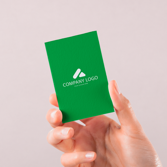 Customized 350 GSM Vertical Matte Business Card Both Sides Printed held in hand with a sleek design
