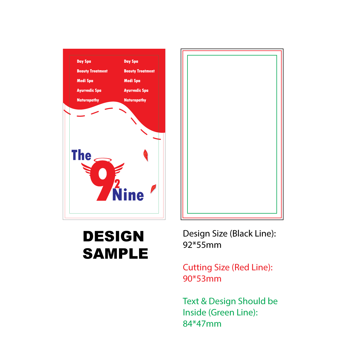 Customized 350 GSM Vertical Matte Business Card design sample showcasing layout and dimensions